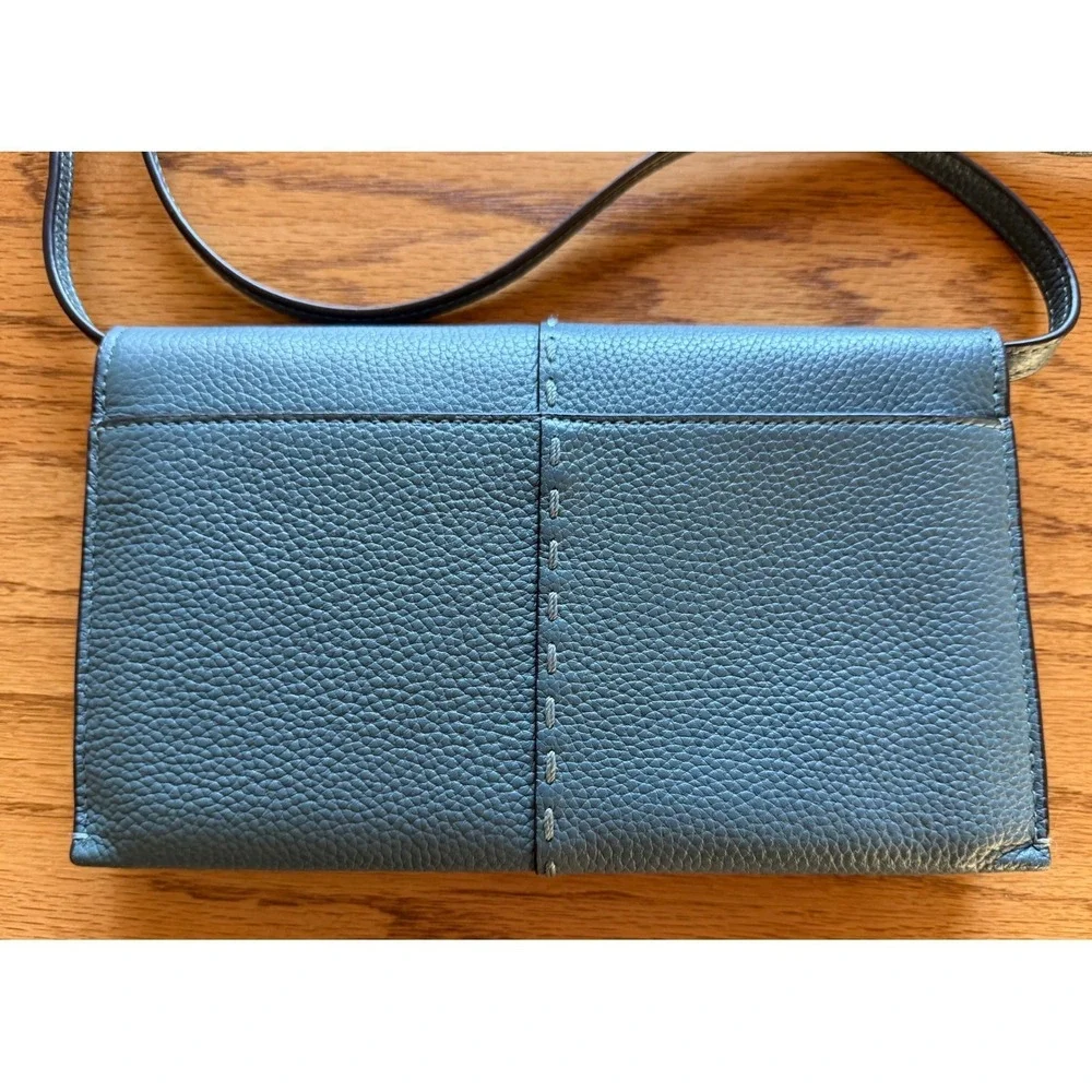 Tory Burch McGraw Wallet  Pebbled Leather Crossbody Bag Teal Blue